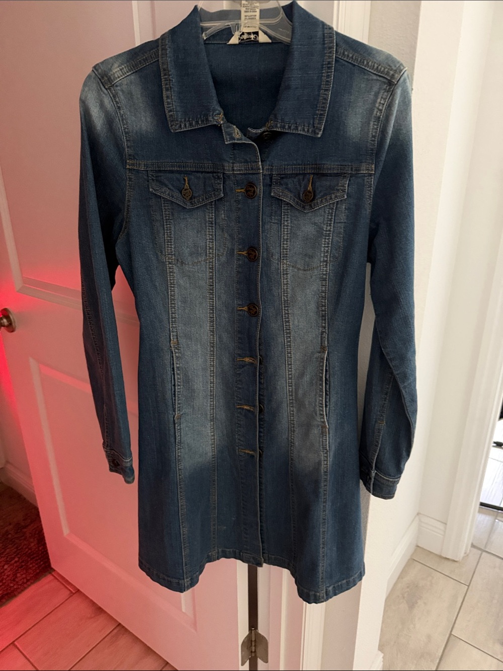 Indigo Rein Blue Denim Longline Button-Front Dress